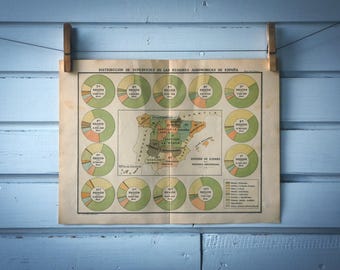 1937 Vintage Map of Spain