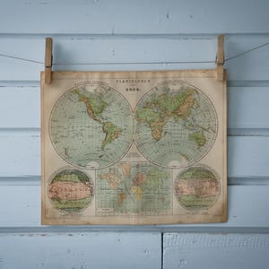 1887 Vintage World Hemispheres Map
