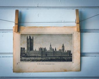 1890 Vintage Palace of Westminster Lithograph Illustration