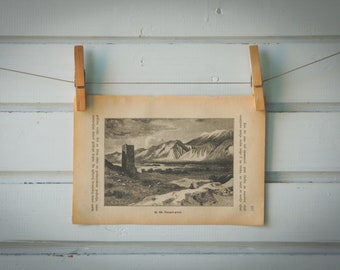 1894 Vintage Mount Taygetus Lithograph Illustration