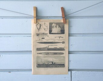 1894 Vintage Torpedo Lithograph Illustration