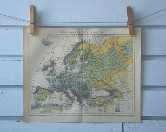 1894 Vintage Rainfall Map of Europe