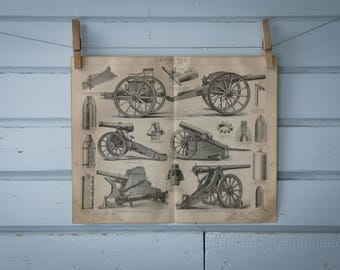 1887 Vintage Artillery Lithograph Illustration