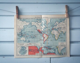 1908 Vintage Age of Discovery World Map
