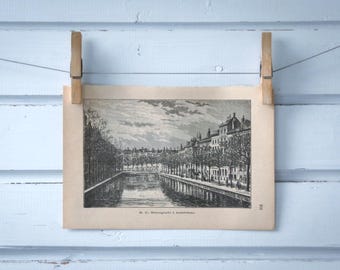 1890 Vintage Amsterdam Lithograph Illustration