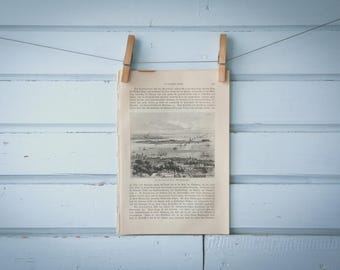 1897 Vintage New York Harbor Lithograph Illustration