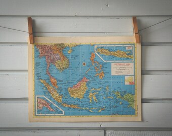 1958 Vintage Southeast Asia Map