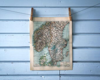 1907 Vintage South Scandinavia Map