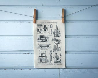 1907 Vintage Slit Drum Communication Lithograph Illustration