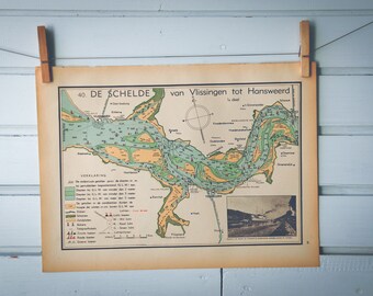 1941 Vintage Map of River Schelde