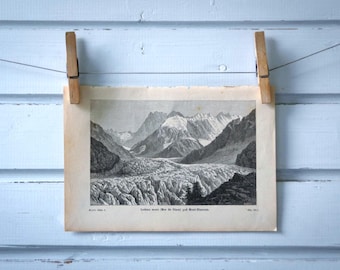 1888 Vintage Mer de Glace Lithograph Illustration