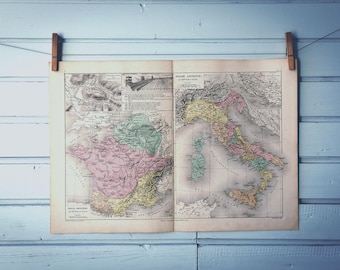 1886 Vintage Map of France & Italy in Roman Times