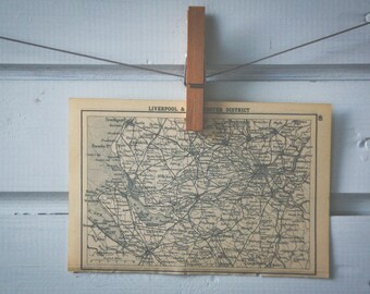 1910s Vintage Map of Liverpool & Manchester District