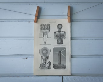 1907 Vintage Lighthouse Lithograph Illustration