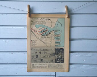 1941 Vintage Map of Gdynia