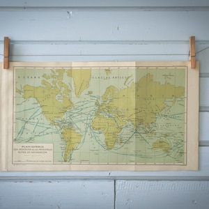Carte du monde des itinéraires de voile vintage 1928