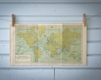 1928 Vintage Sailing Routes World Map