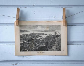 1892 Vintage Bergen Lithograph Illustration