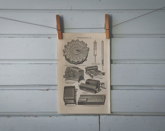 1907 Vintage Mechanical Calculators Lithograph Illustration