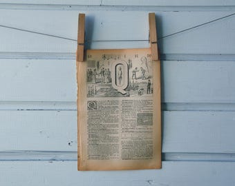 1922 Vintage Letter Q Lithograph Illustration