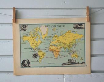 1941 Vintage Zoogeography Map of the World