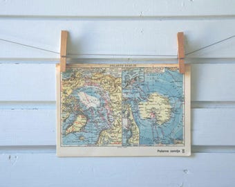 1938 Vintage Polar Regions Map