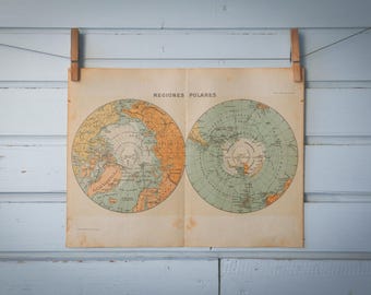 1937 Vintage Polar Regions Map
