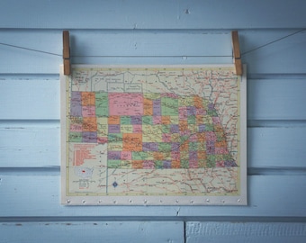 1957 Vintage Nebraska Map