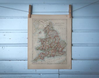 1895 Vintage England & Wales Map