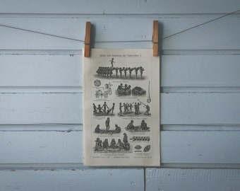 1907 Vintage Indigenous Children's Games Lithograph Illustration