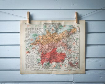 1928 Vintage Ethnographic Map of Germany