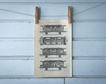 1907 Vintage Army Medical Wagon Lithograph Illustration