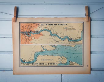 1941 Vintage Map of London Thames