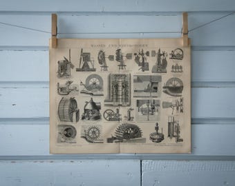 1887 Vintage Windmill & Watermill Lithograph Illustration