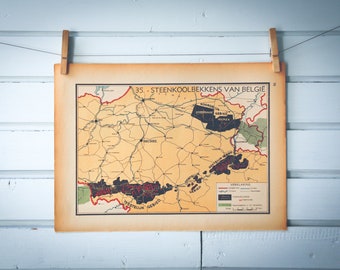 1941 Vintage Belgium Coal Basins Map