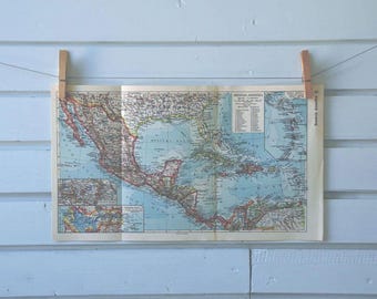 1938 Vintage Map of Central America