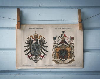 1890 Vintage German Emblems Chromolithograph Illustration