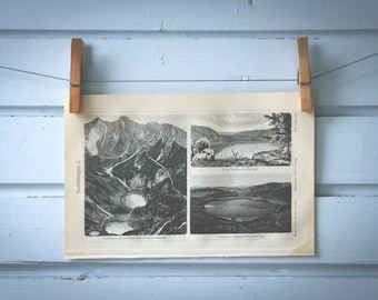 1907 Vintage Lakes Lithograph Illustration