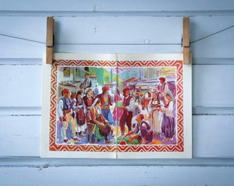 1955 Vintage Bosnian Folk Costumes Illustration
