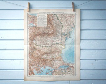 1906 Vintage Romania & Bulgaria Map