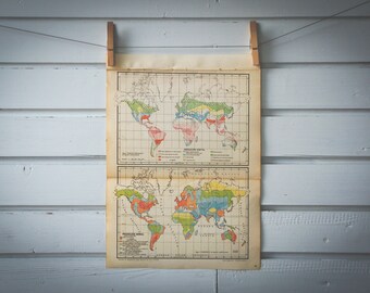 1950 Vintage World Map