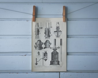 1907 Vintage Kerosene Lamp Lithograph Illustration