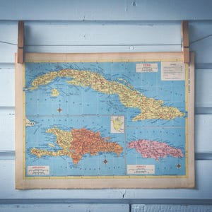 1958 Vintage Cuba, Hispaniola & Jamaica Map
