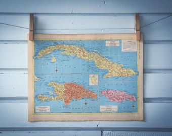 1958 Vintage Cuba, Hispaniola & Jamaica Map