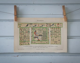 1907 Vintage Egyptian Hieroglyphs Chromolithograph Illustration
