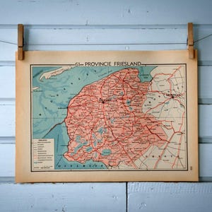 Carte vintage 1941 de la province néerlandaise de la Frise