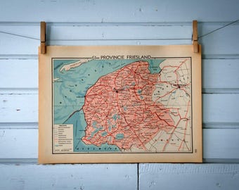 1941 Vintage Map of Dutch Friesland Province