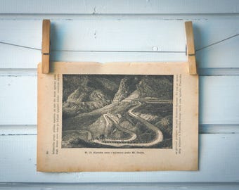1890 Vintage Mont Cenis Pass Lithograph Illustration