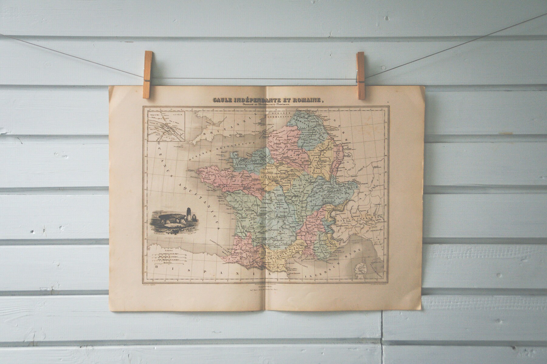 1887 Vintage Map of France in Roman Times