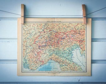 1956 Vintage Map of the Alps